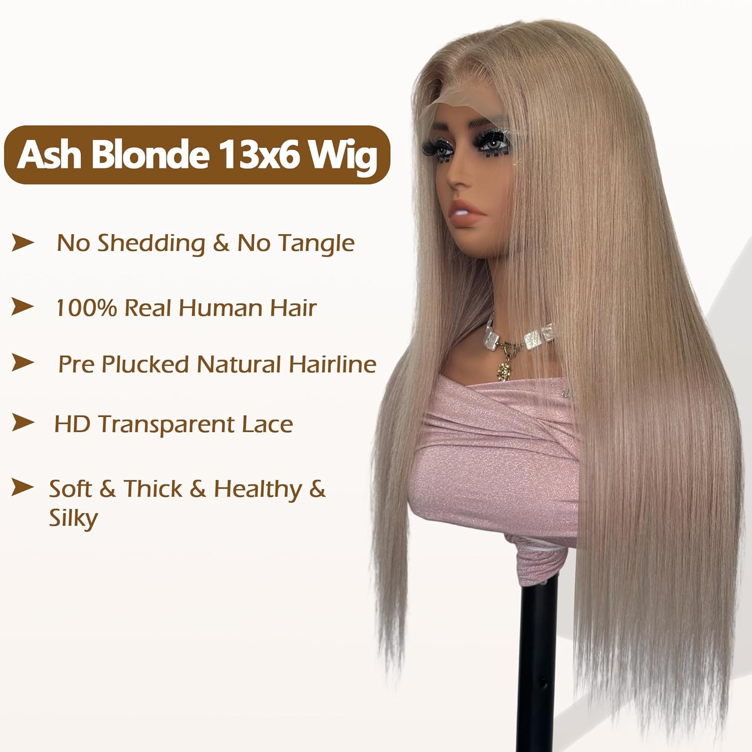18 Inch Ash Blonde Human Hair Straight Lace Front Wig 180% Density for Black Women - Image 5