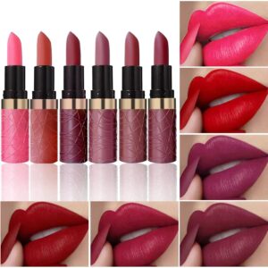 BONNIE CHOICE 6Pcs Matte Lipstick Set, Burgundy Wine Dark Red Brown Pink Purple Matte Lipstick Sets for Women Velvet Lipstick Long Lasting Waterproof 24 Hours Lipstick Makeup Mother's Day Gifts (B)