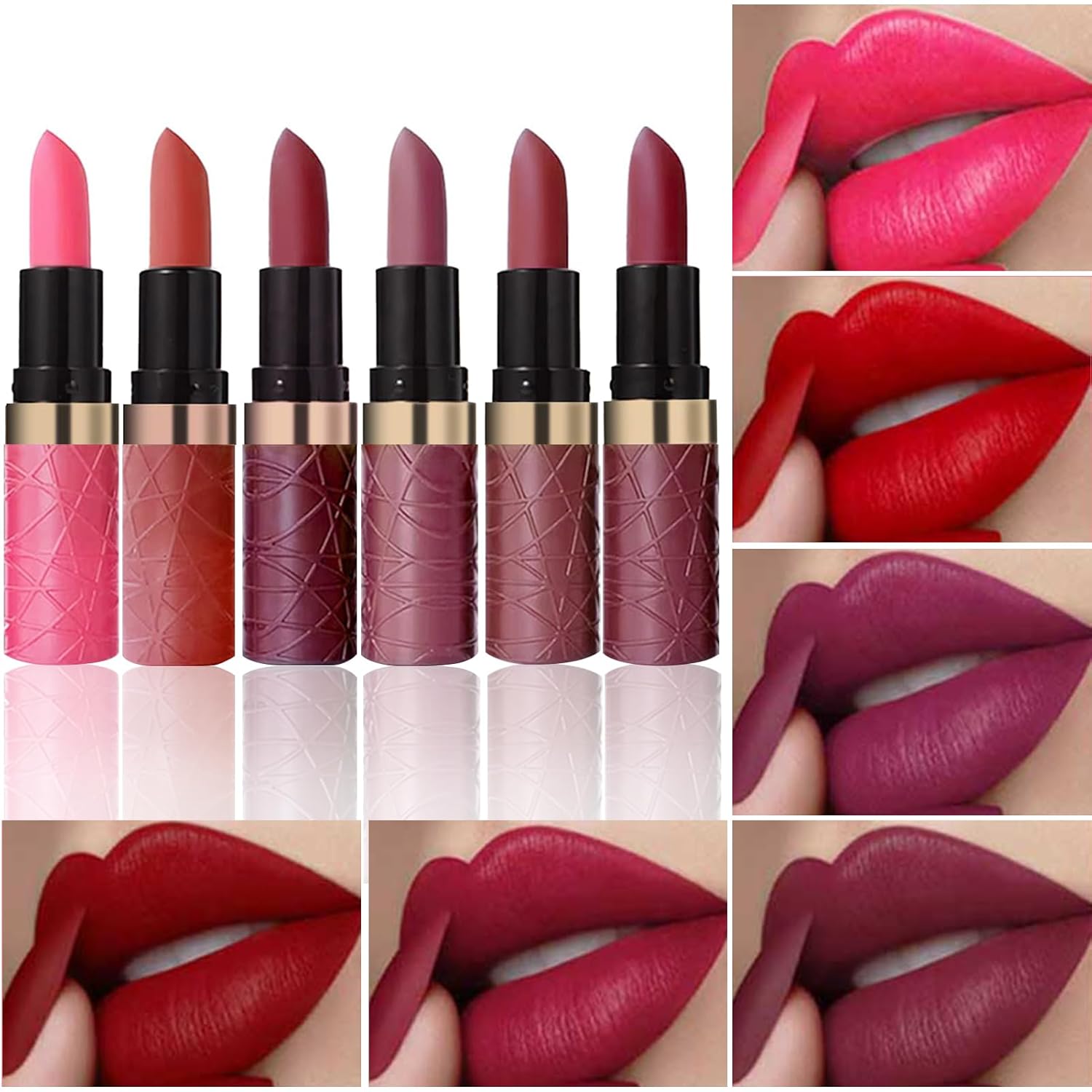 BONNIE CHOICE 6Pcs Matte Lipstick Set, Burgundy Wine Dark Red Brown Pink Purple Matte Lipstick Sets for Women Velvet Lipstick Long Lasting Waterproof 24 Hours Lipstick Makeup Mother's Day Gifts (B)