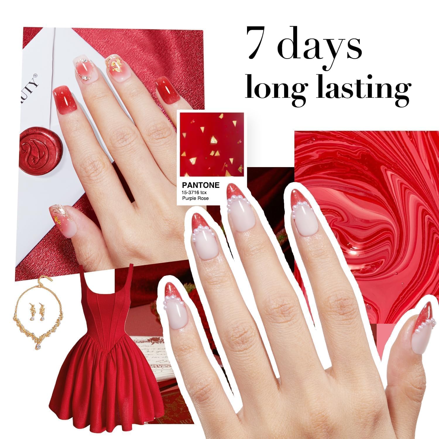 AZUREBEAUTY Red Jelly Nail Polish with Gold Foil Glitter, 0.34oz Quick Dry DIY Kit for Women - Image 4