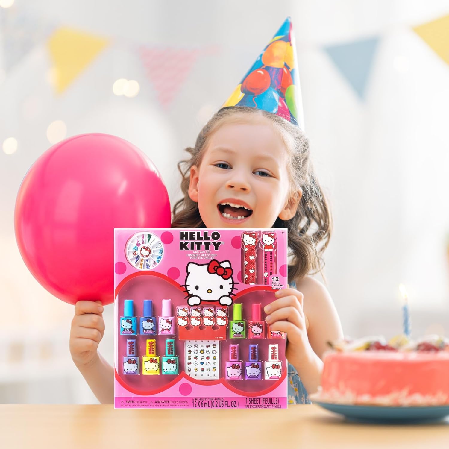 Hello Kitty Kids Peel-Off Water-Based Nail Polish Set, Glittery Opaque Colors with Accessories, Ages 3+, New - Image 3