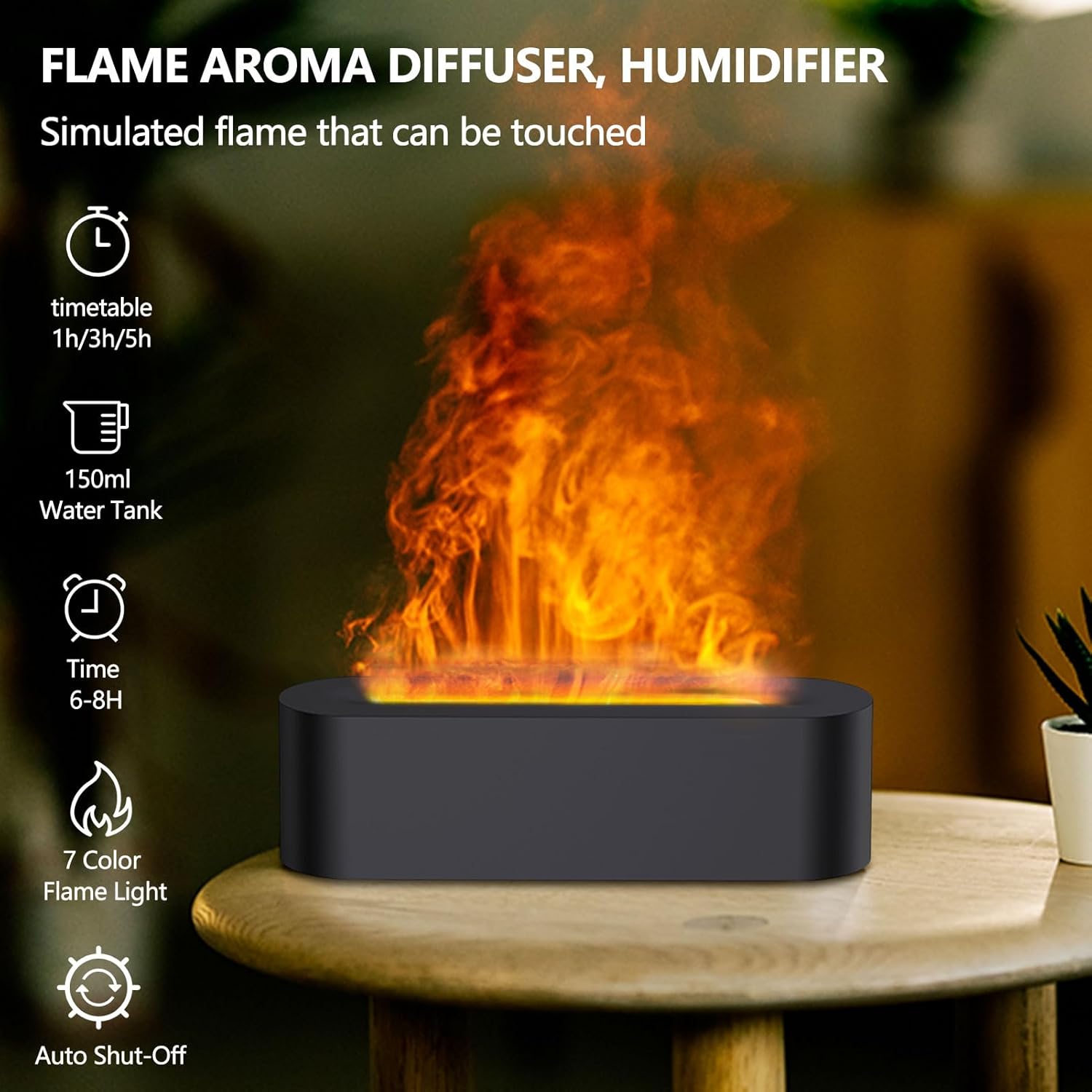 150ml Flame Essential Oil Diffuser with 7 Colour Lights Aromatherapy Humidifier for Home Office - Image 3