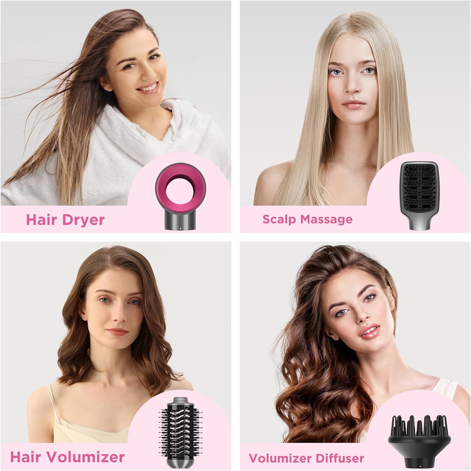 IG INGLAM 4-in-1 Gray Hot Air Brush and Volumizer with 2 Detachable Brush Heads - Image 2