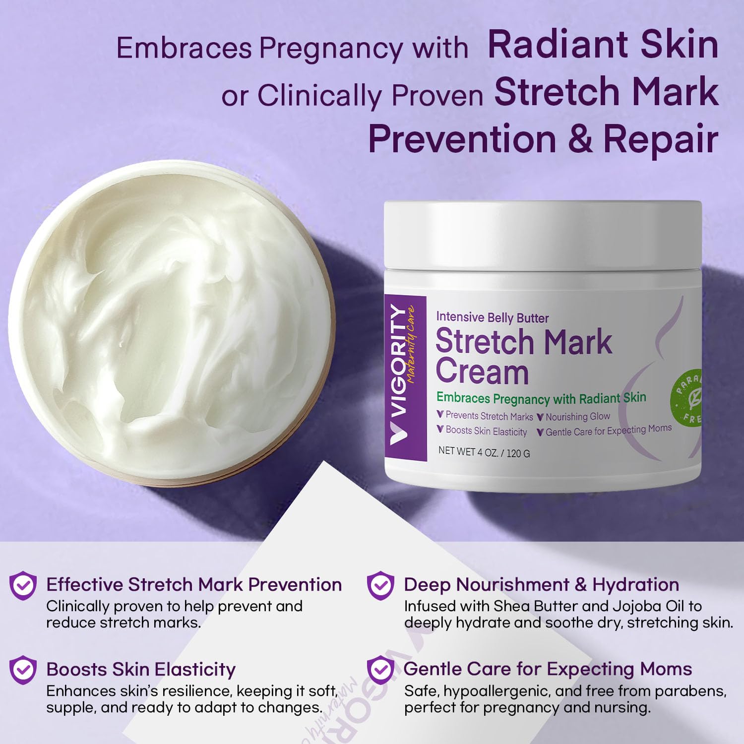 Pregnancy Belly Butter Stretch Mark Cream 4 Oz - Moisturizing Massage Lotion for Prevention and Repair - Image 2