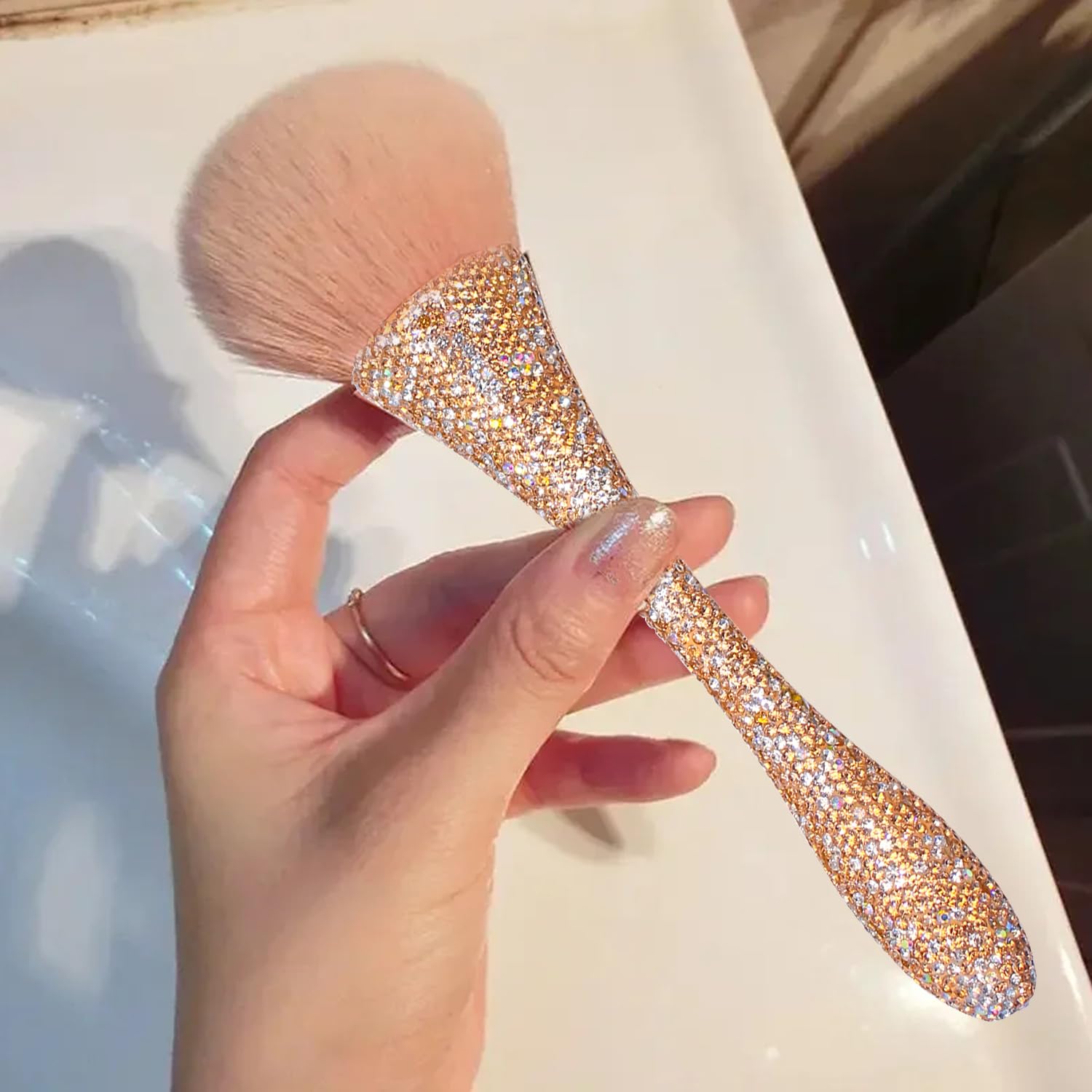 WOKOTO Gold Rhinestone Nail Dust Brush for Acrylic Nails and Makeup Blending Tools - Image 4