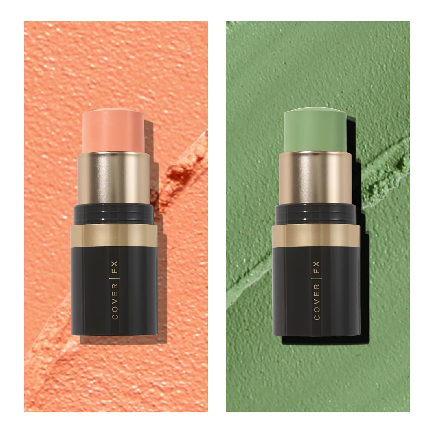 COVER FX Correct Stick Color Correcting Duo, Matcha + Peachy - Redness Correcting Green Concealer - Brightening Darkness Neutralizer