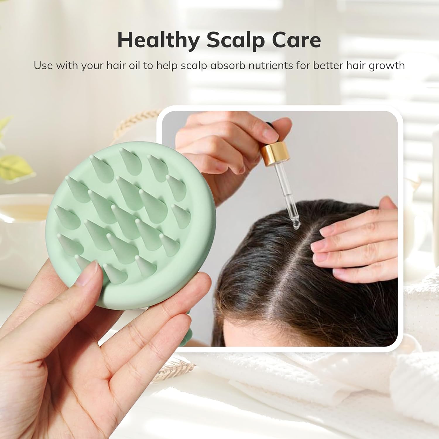 Sndyi Mint Green Silicone Scalp Massager Shampoo Brush for Hair Growth and Dandruff Removal 2 Pack - Image 4