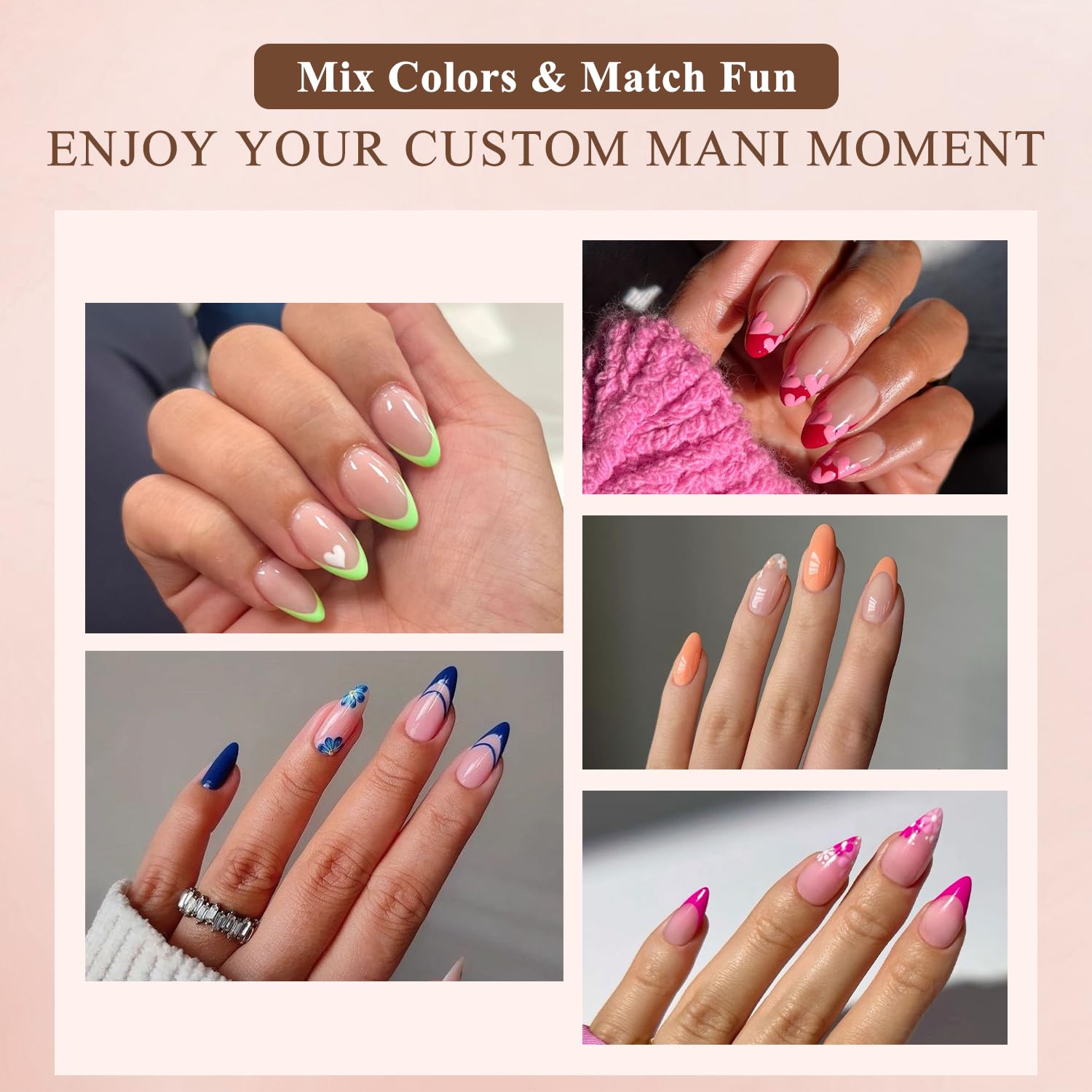 KQueenest 150 Piece Short Almond Multi-Color French Gel Nail Tips - Image 6