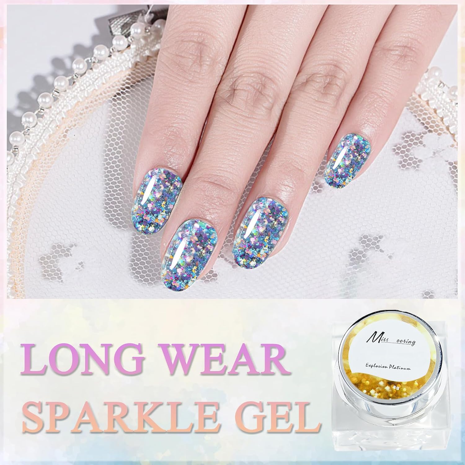 Sparkling 15ml Chunky Glitter Gel Nail Polish with High Gloss Reflective Finish for Girls - Image 2