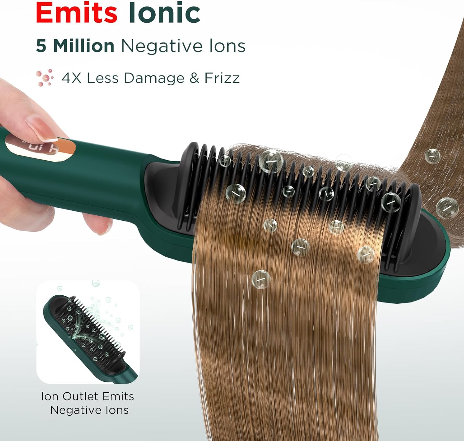 Prizm Dark Green Hair Straightener Brush with Fast Heating, 4 Temperature Settings, Anti-Scald - Image 4