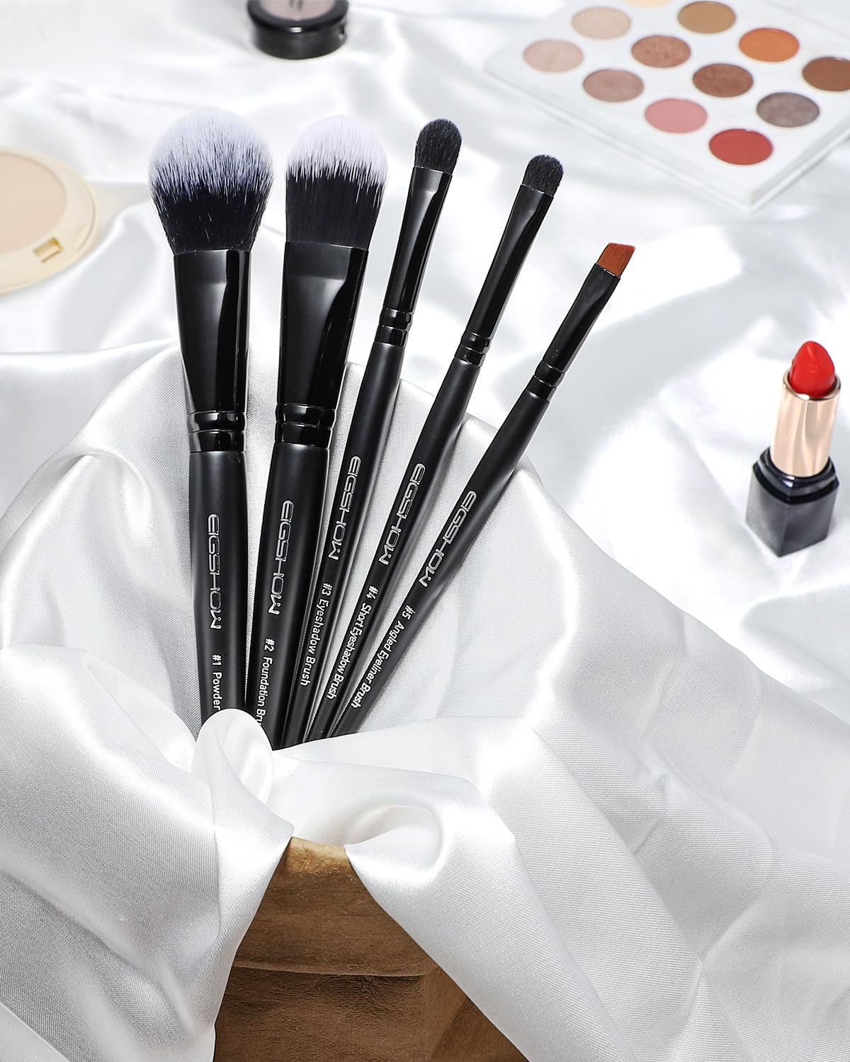 EIGSHOW 5-Piece Vegan Makeup Brush Set for Foundation Powder Eyeshadow Eyeliner Black - Image 5