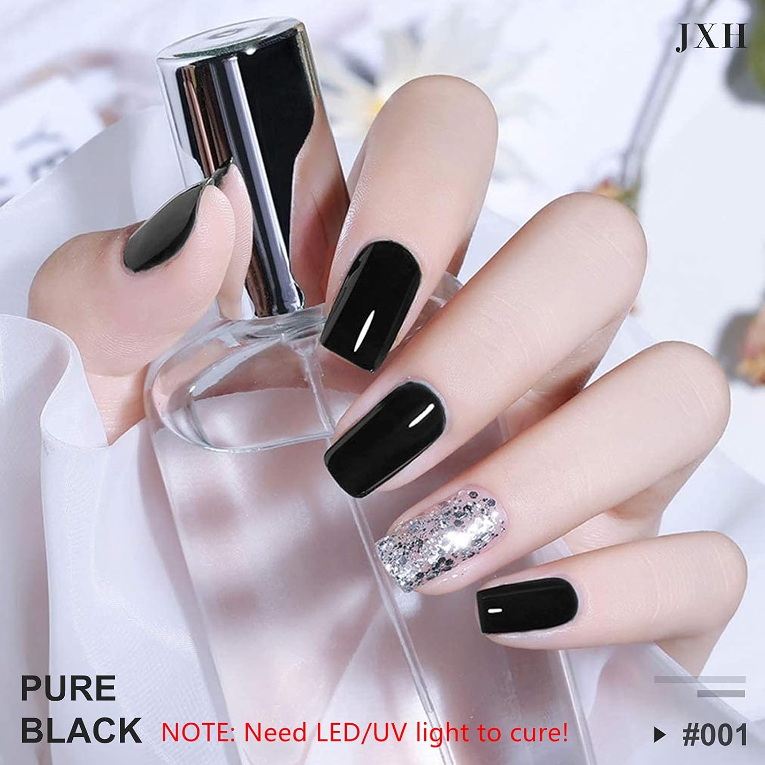 JXH 15ml Pure Black Soak Off Gel Nail Polish for Salon and DIY Use - Image 2