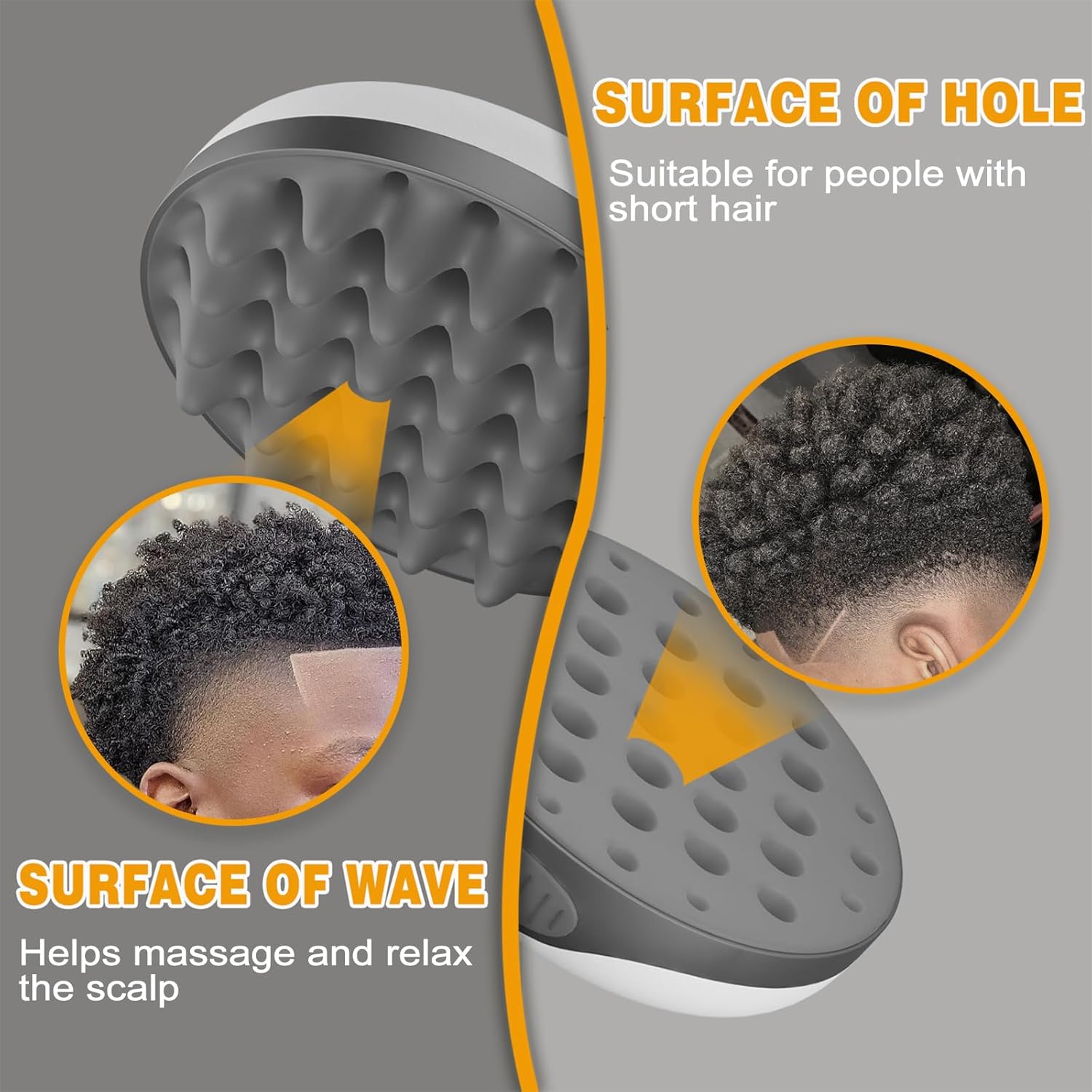 Gray Silicone Curly Hair Brush for Men and Women, Double-Sided with Non-Slip Grip, Travel Size - Image 3