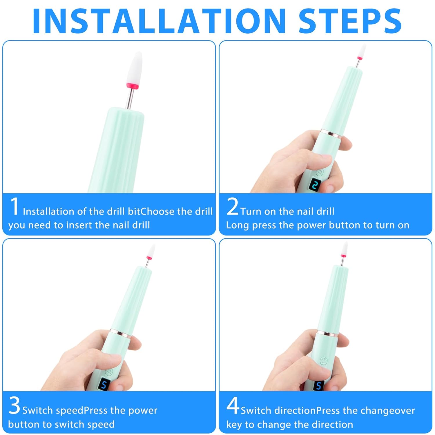 Turquoise Portable Cordless Electric Nail Drill Kit with 360° Ring Light - Image 4