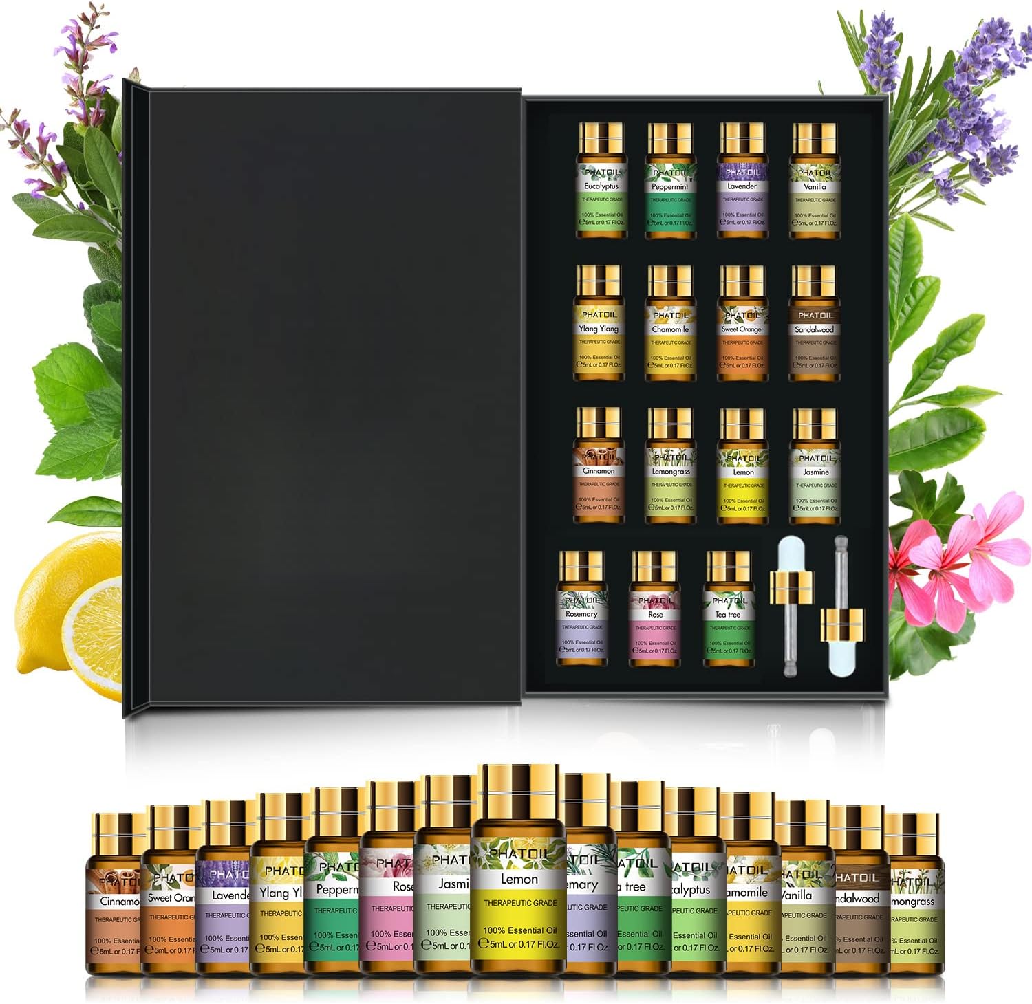 15 x 5ml Pure Aromatherapy Essential Oils Gift Set for Skin Hair Bath - Image 2