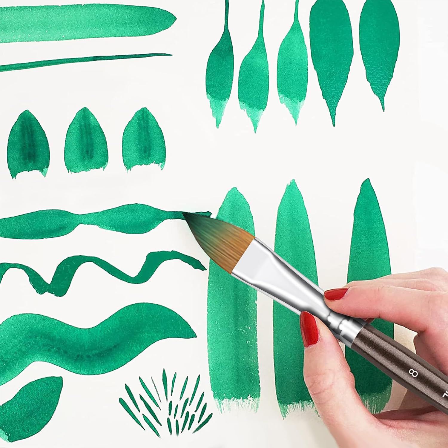 Fuumuui 7-Piece Professional Sable Watercolor Brush Set with Flat, Round, and Fan Shapes - Image 4