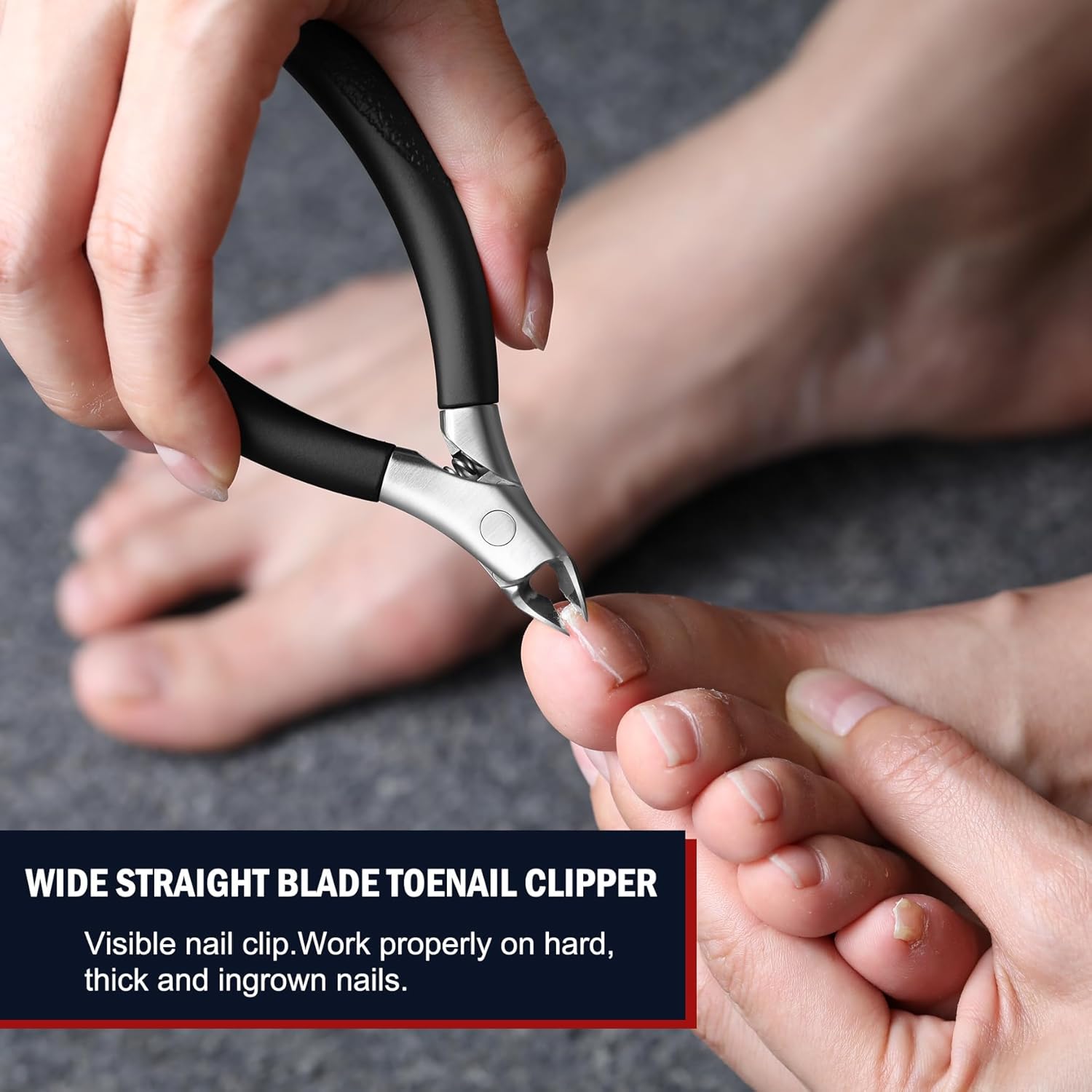 FVION Professional Black Ingrown Toenail Clippers for Adults Seniors Straight Design - Image 2