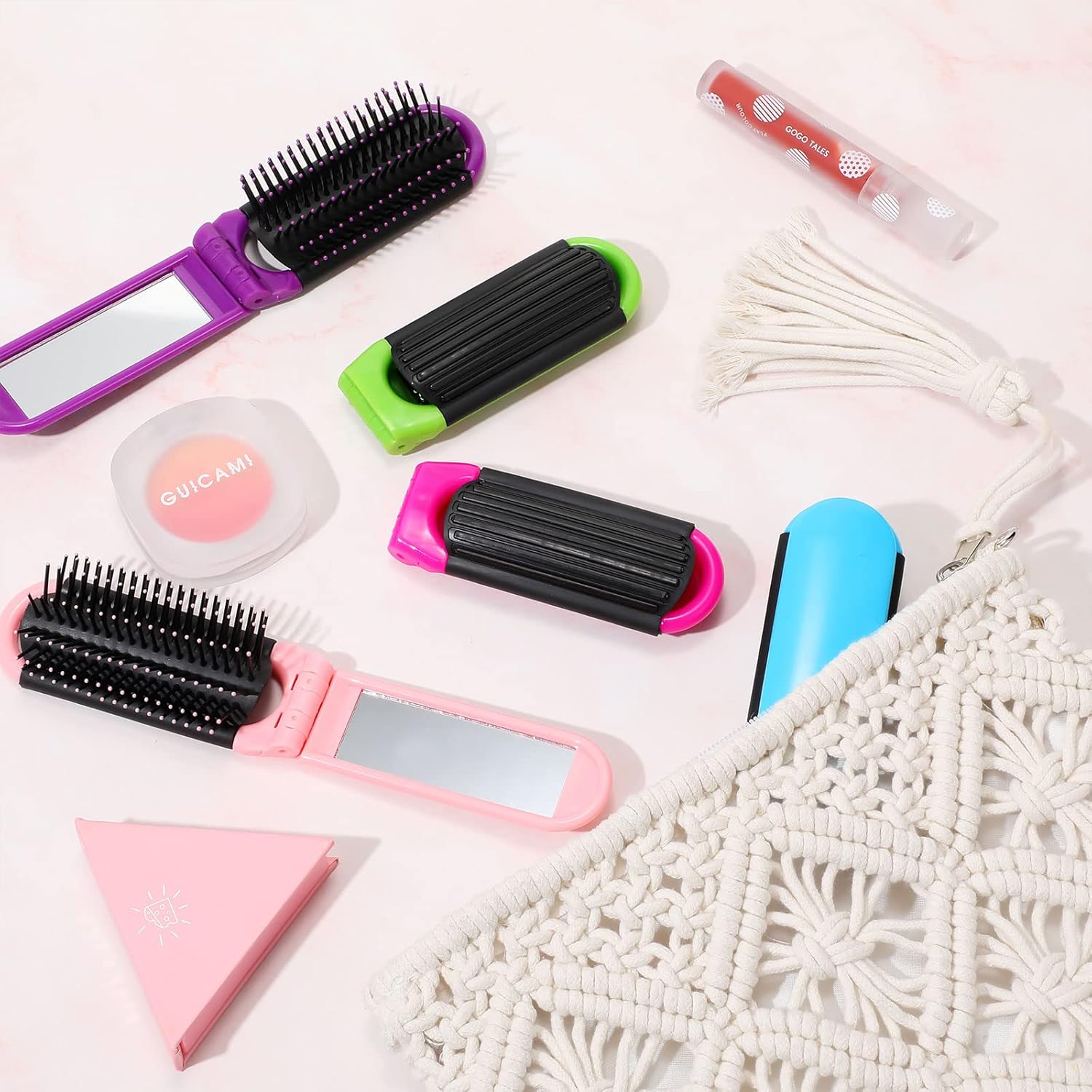 20 Portable Mini Folding Hair Brushes with Mirror Compact Collapsible Comb Set for Travel - Image 7