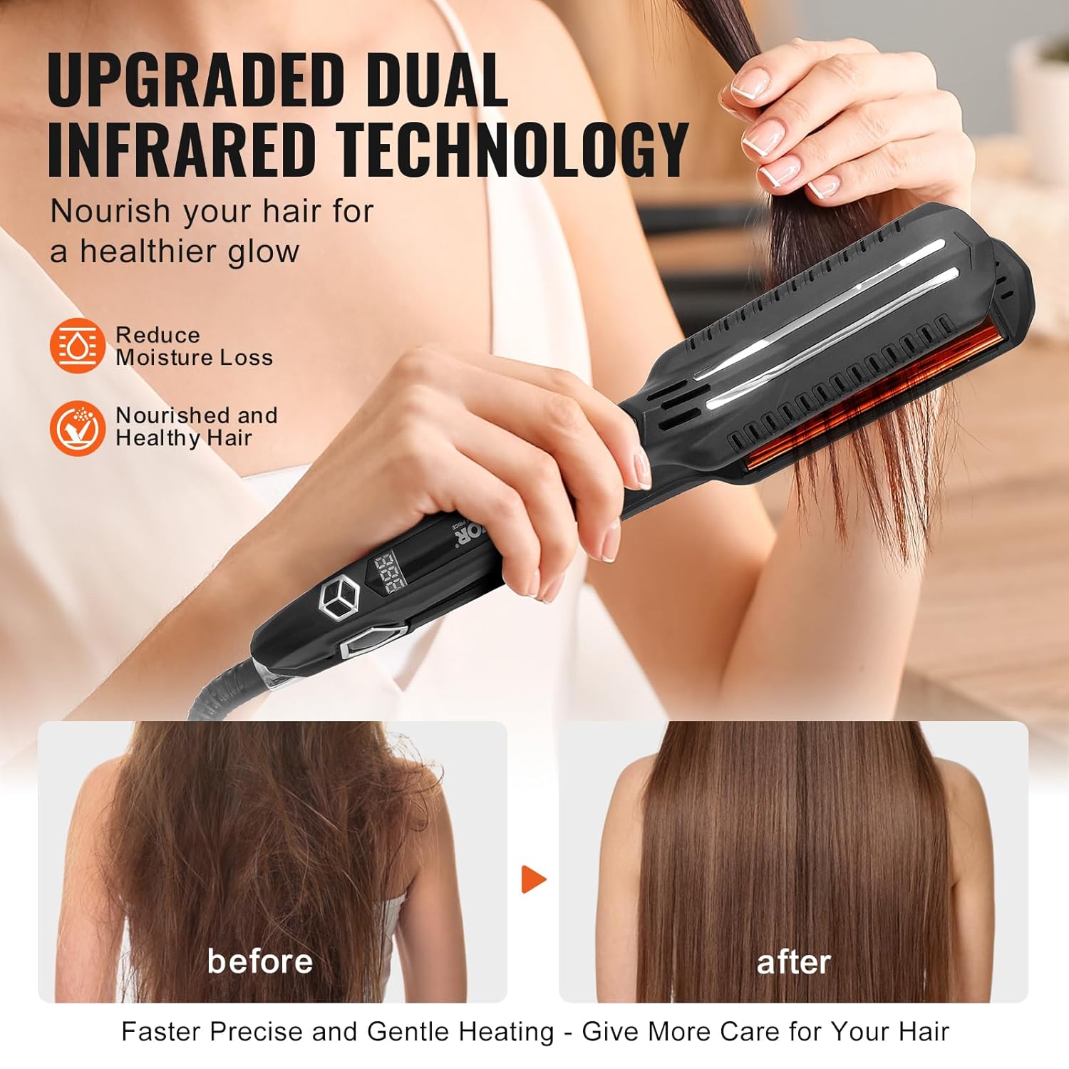 VEVOR 1.5-inch Titanium Flat Iron LCD Dual Infrared 19 Temp Levels - Image 3