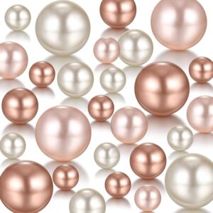Jadive 200 Pieces Pearl Beads for Vase Filler Centerpieces, No Holes Pearl Makeup Beads for Wedding Holiday Party Home Brushes Holder Decor, 10/14/20/30 mm(Nude, Light Brown, White)