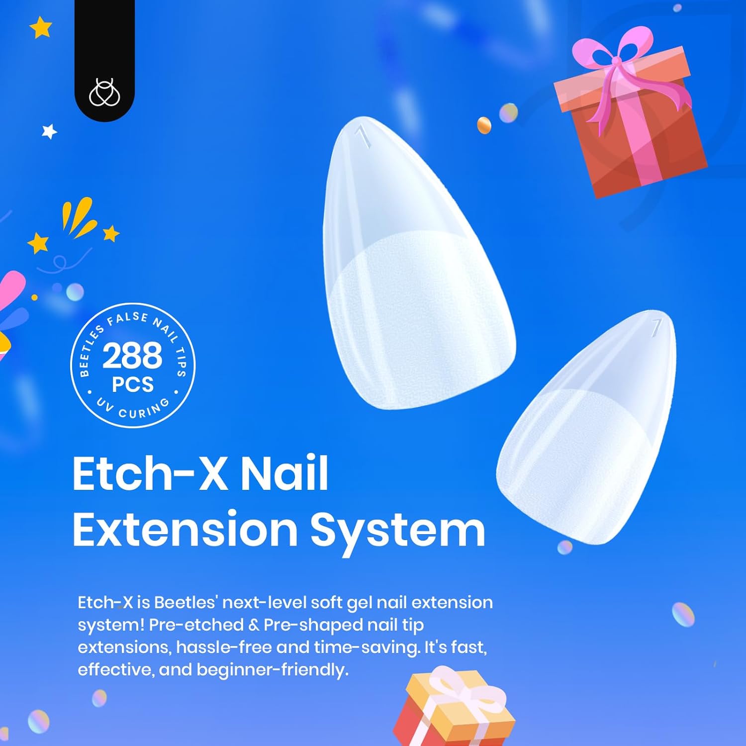 Beetles 288 Piece Extra Short Almond Clear Gel Nail Tips Full Cover in 12 Sizes - Image 2