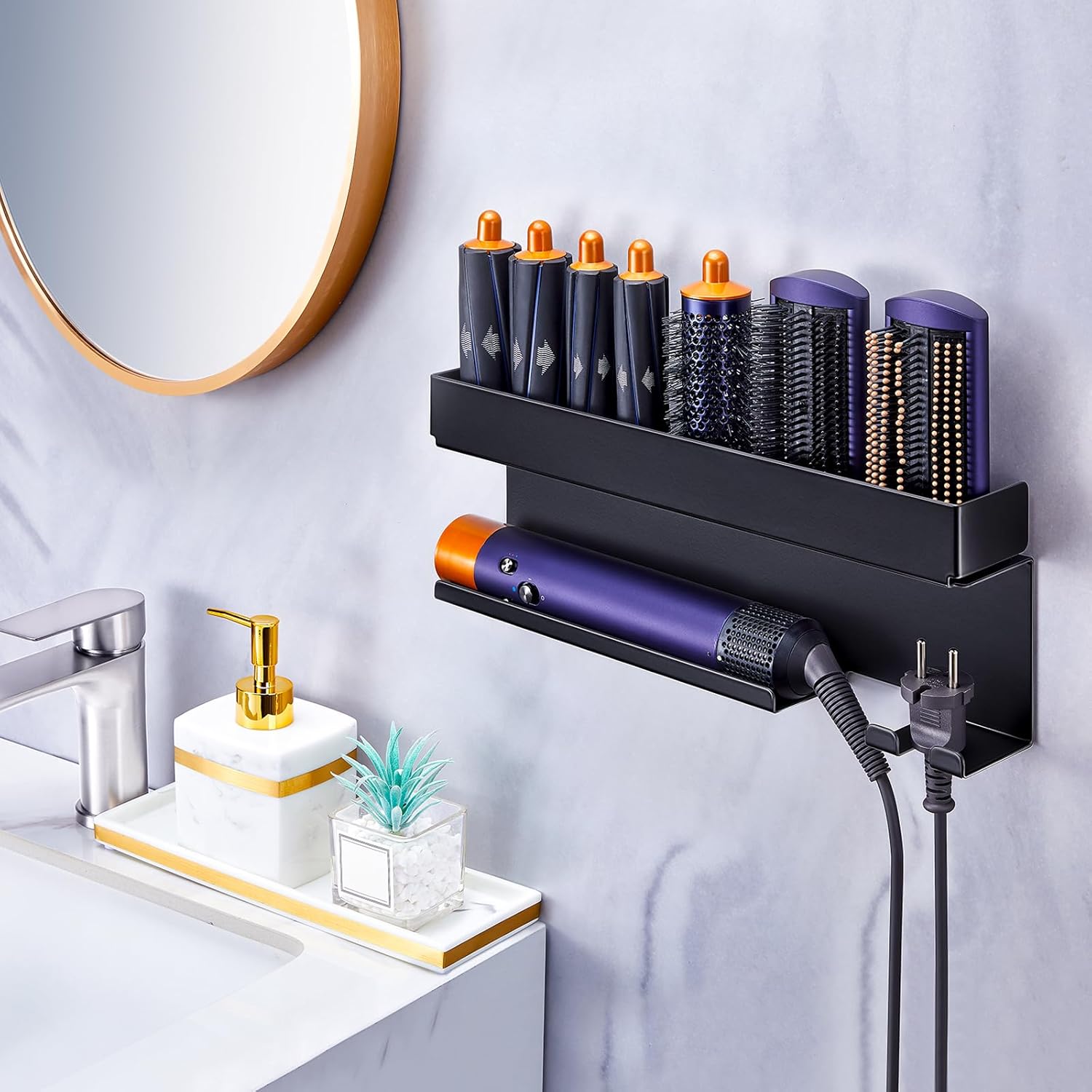 Black Wall Mount Organizer for 7-in-1 Styler Attachments & Blow Dryer - Image 3