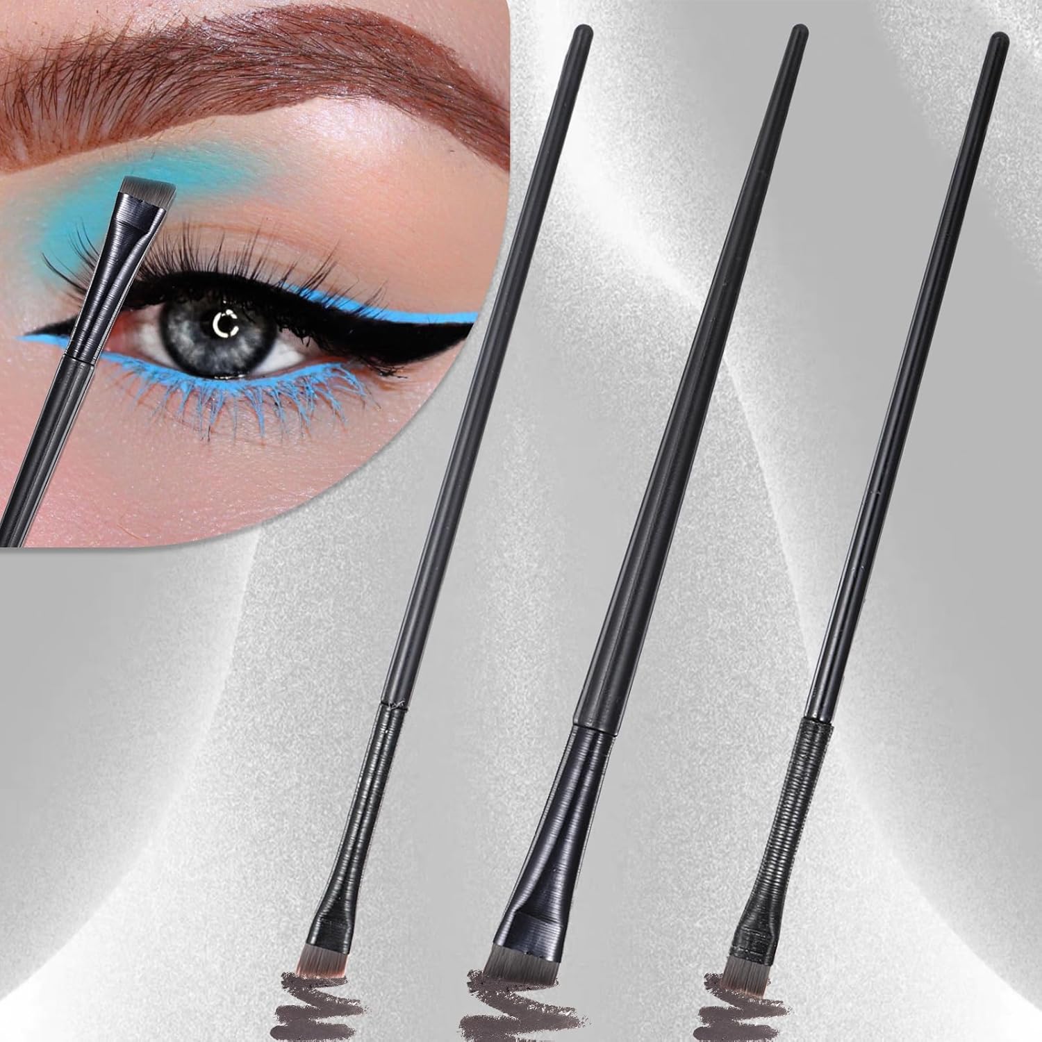 3 Piece Professional Eyeliner and Eyebrow Makeup Brush Set for Women's Beauty - Image 4