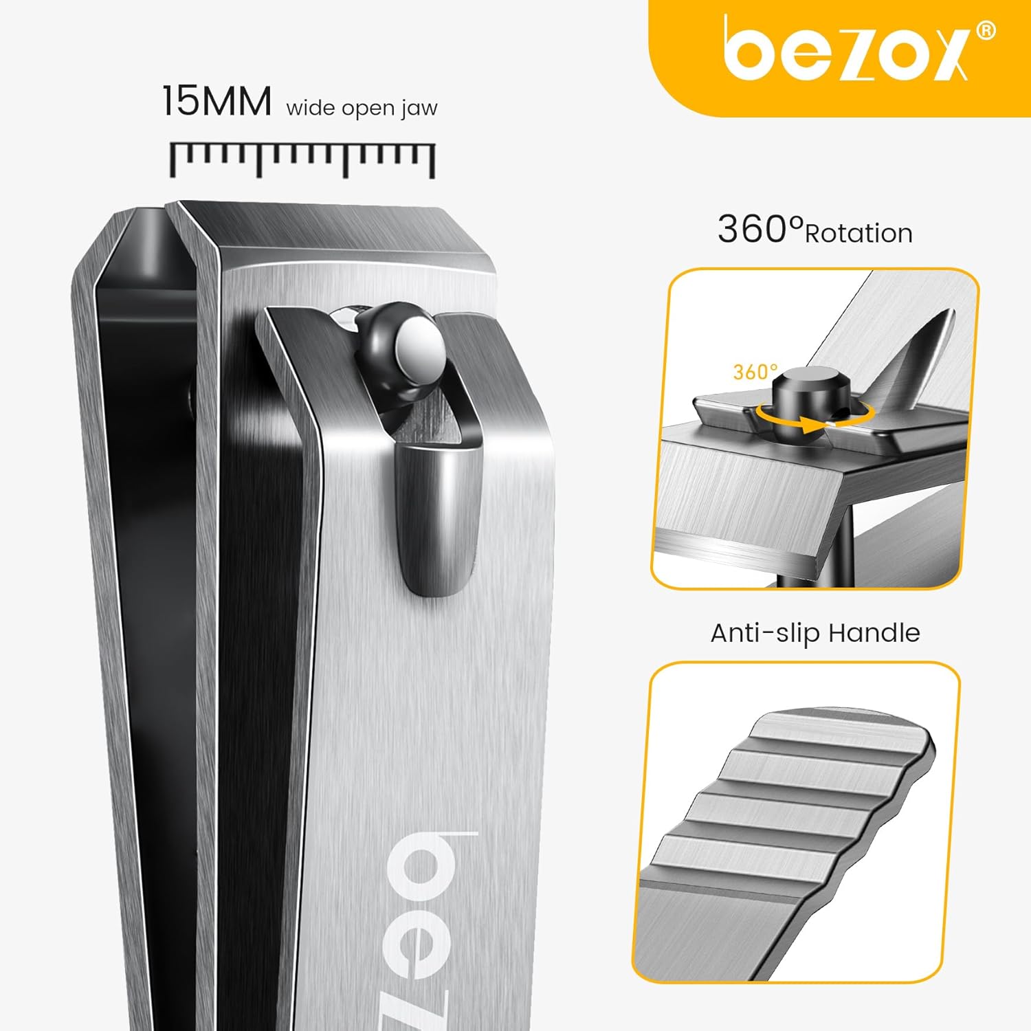 BEZOX Heavy Duty Stainless Steel Straight Blade Thick Toenail Clippers - Silver - Image 5
