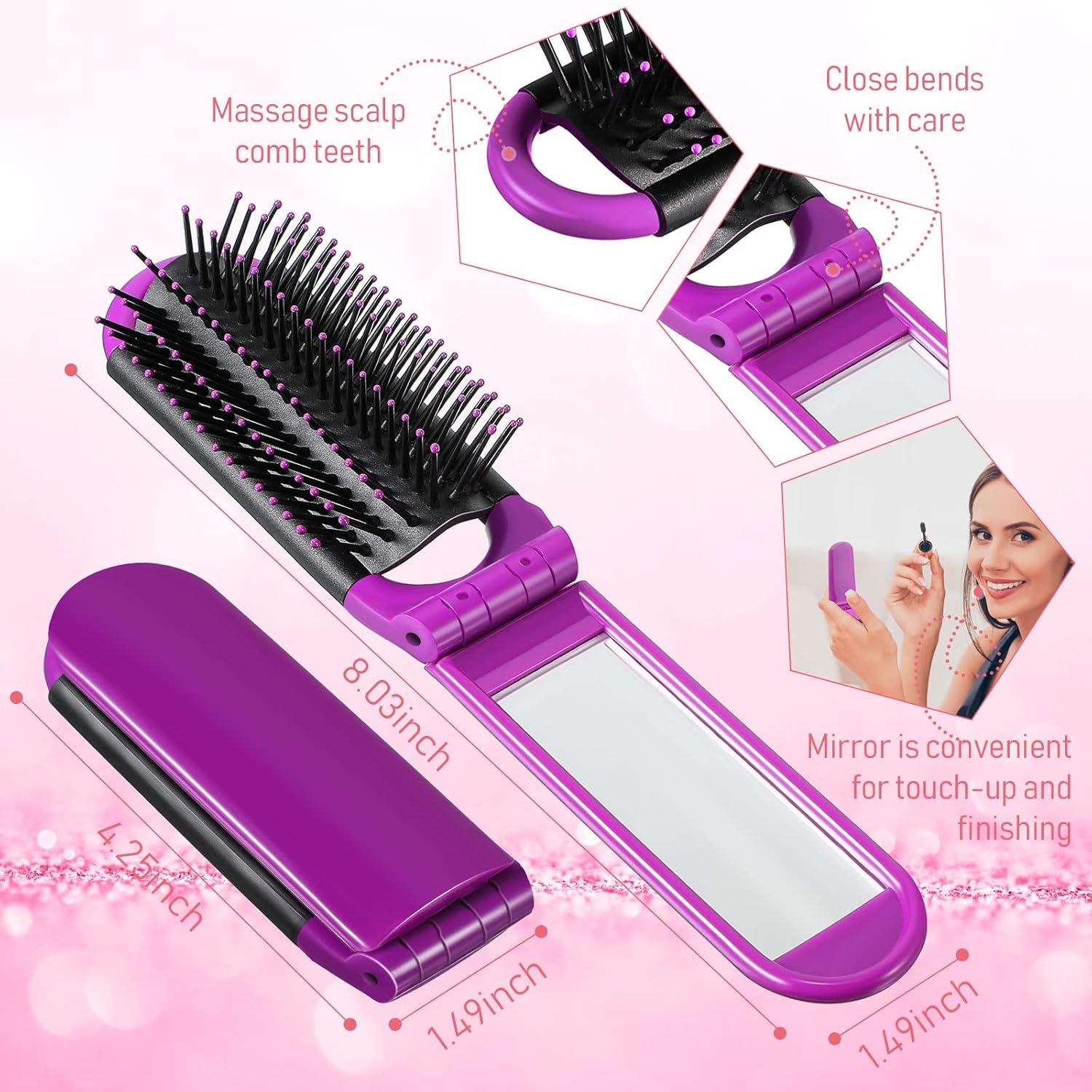 20 Portable Mini Folding Hair Brushes with Mirror Compact Collapsible Comb Set for Travel - Image 5