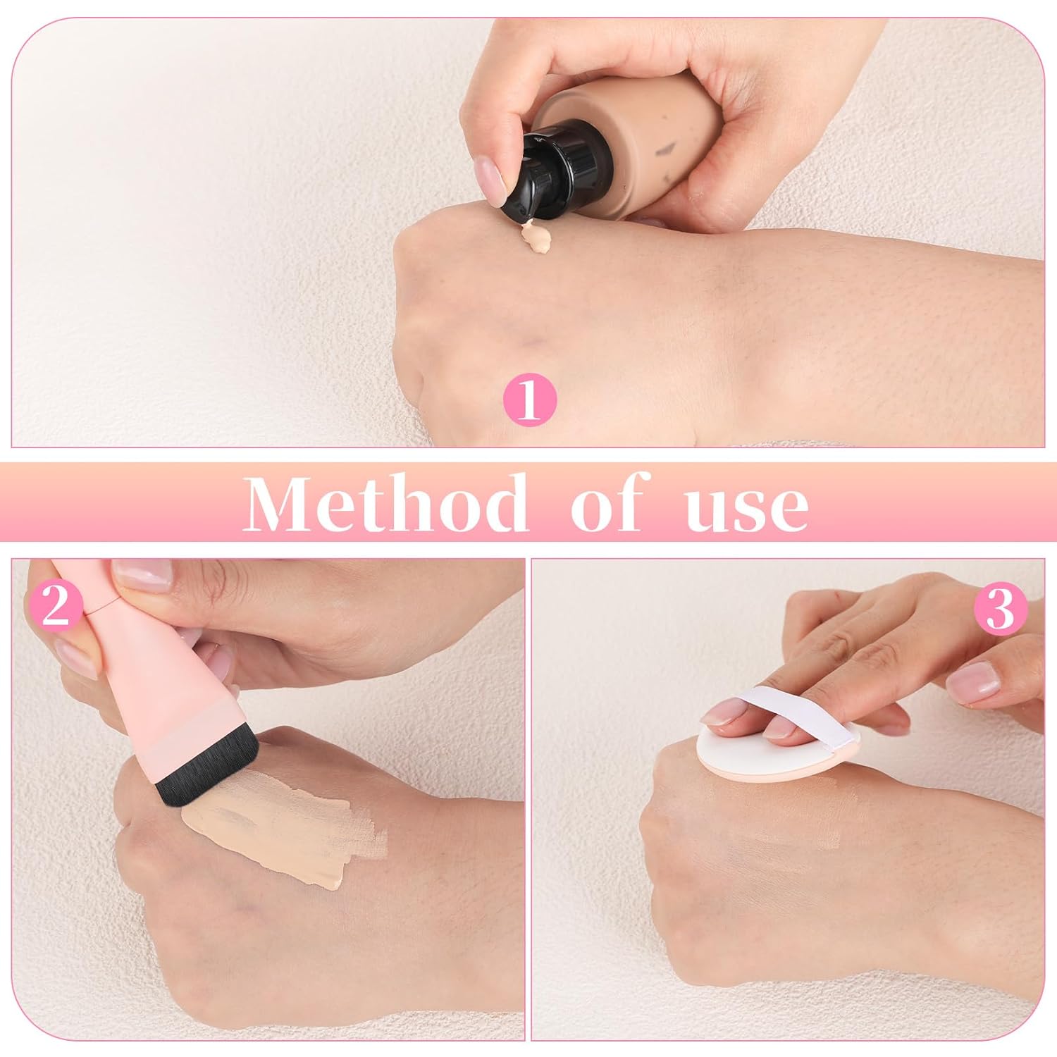 2 Piece Flat Foundation Makeup Brush Set for Cream Liquid Powder Blending - Image 4
