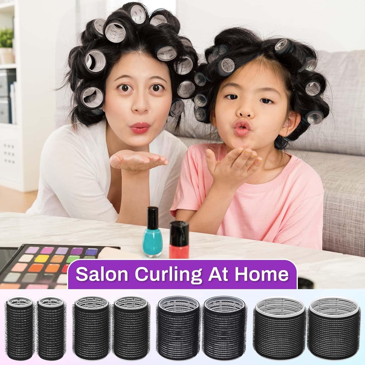 50 Piece Hair Curlers Set with 24 Self Grip Rollers in 4 Sizes and 24 Clips - Image 2