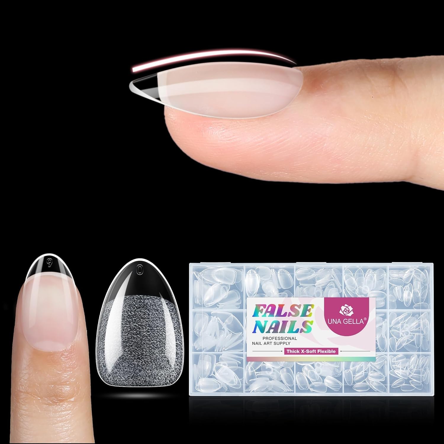UNA GELLA 330-Piece Short Almond Gel Nail Tips, Pre-Etched, 15 Flexible Sizes - Image 9
