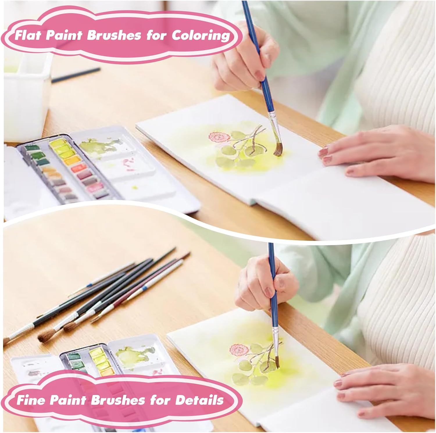160 Piece Set Small Flat and Round Tip Kids Paint Brushes Classroom Art Projects - Image 7
