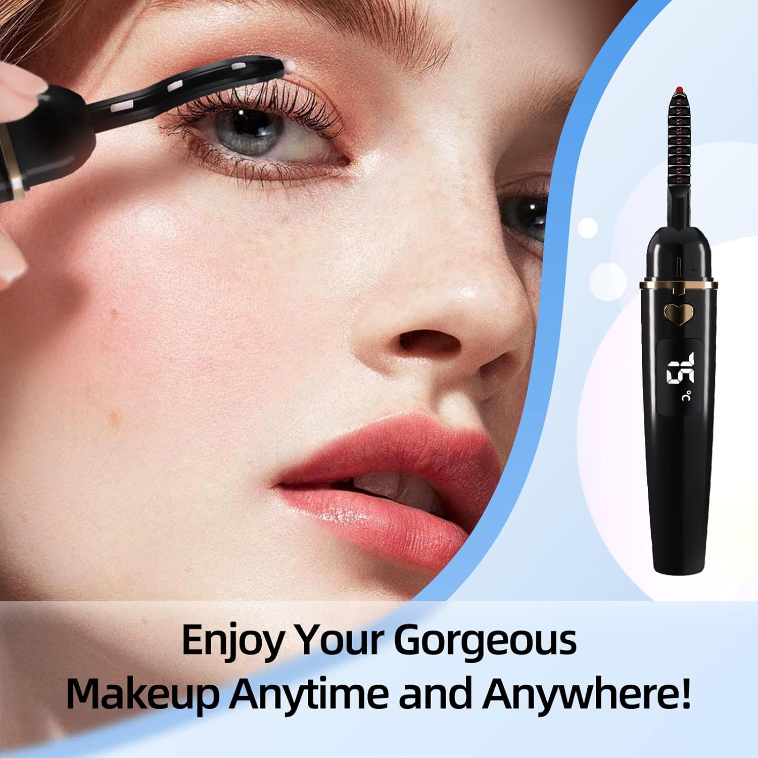 USB C Rechargeable Heated Eyelash Curler Comb, 24H Long Lasting Wear, Black - Image 8