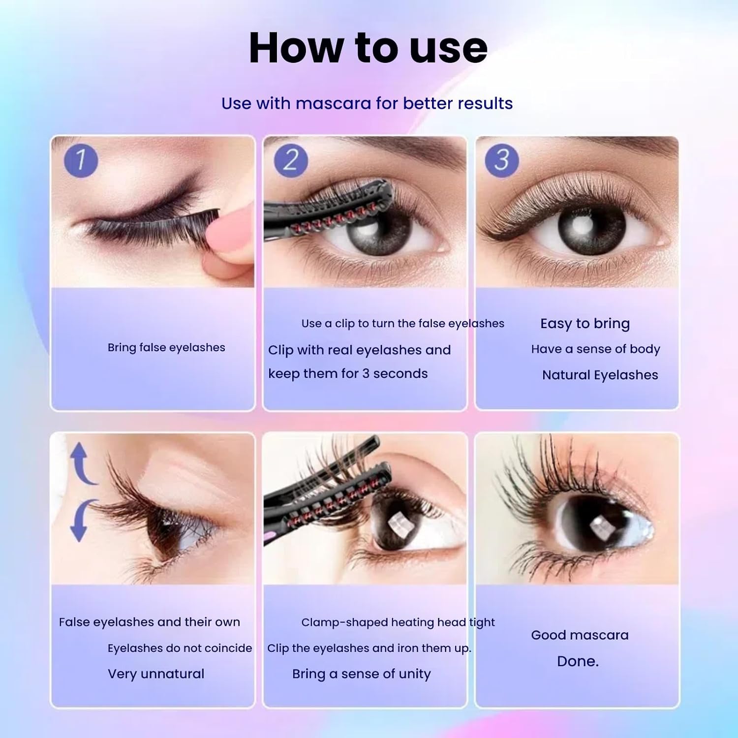 2-in-1 Heated Eyelash Curler with Comb Black 3 Temperature Modes Clip-Type Design - Image 3