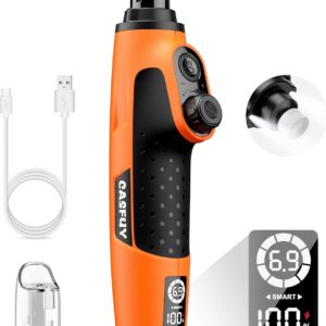 Casfuy Smart 6-Speed Dog Nail Grinder - 50% More Power Pet Nail Grinder with 2 LED Lights Quiet Rechargeable Electric Dog Nail Trimmers File Toenail Grinder for Large Medium Small Dogs & Cats(Orange)