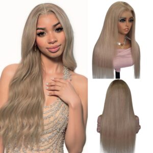 Ash Blonde Wig Human Hair 13x6 Transparent Lace Front Wigs Human Hair 180% Density Ash Blonde Straight Lace Front Wigs for Black Women Pre Plucked Colored HD Lace Frontal Wig 18 Inch