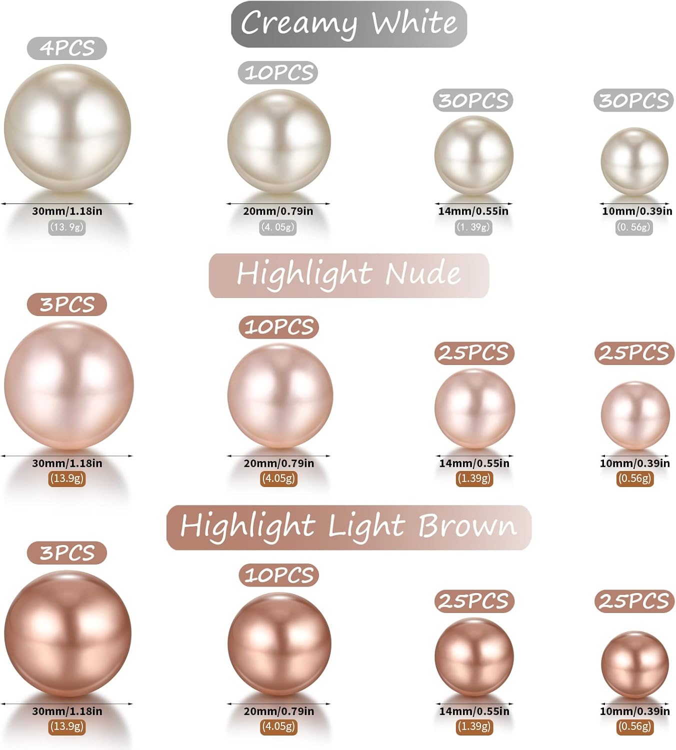Jadive 200 pc Assorted Size No Holes Pearl Beads for Vase Filler Decor - Image 3