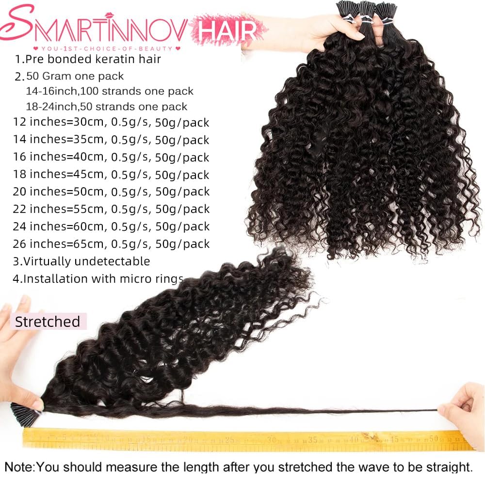 14 Inch 3C Kinky Curly I Tip Human Hair Extensions 100 Strands 50g - Image 2