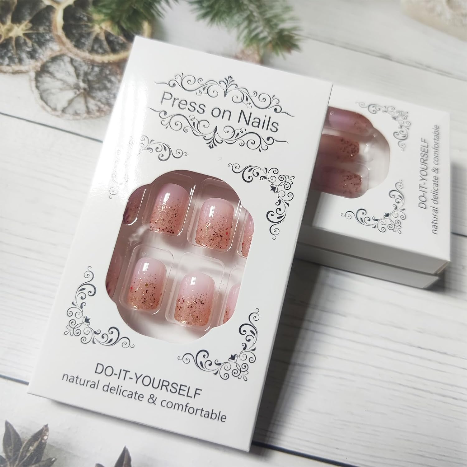 Autumn Thanksgiving 24Pcs Glossy Gold Glitter Press-On Nails Maple Leaf Design - Image 3