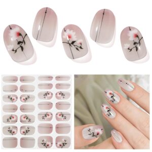 Semi Cured Gel Nail Strips, Longzhu Yarn | 28 pcs Gel Nail Strips Work with Any UV Lamp, Salon Quality UV Nails Stickers, Easy to Apply for Home Nails DIY