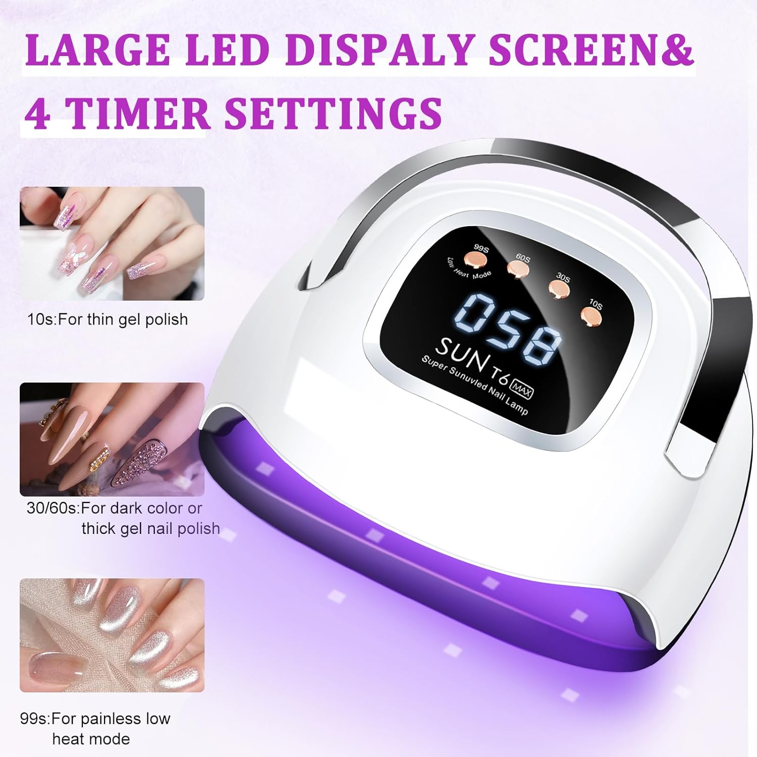 LKE 220W UV LED Nail Lamp for Gel Polish Curing, 4 Timers, Auto Sensor - Image 3