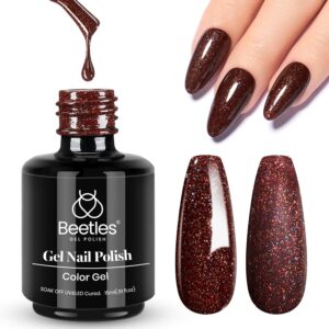 Beetles Gel Nail Polish, 1 Pcs 15ml Soak Off Glitter Brown Jazz Club Gel Polish Nail Art Manicure Salon DIY Decoration at Home Uv Nail Lamp Needed Gift for Women