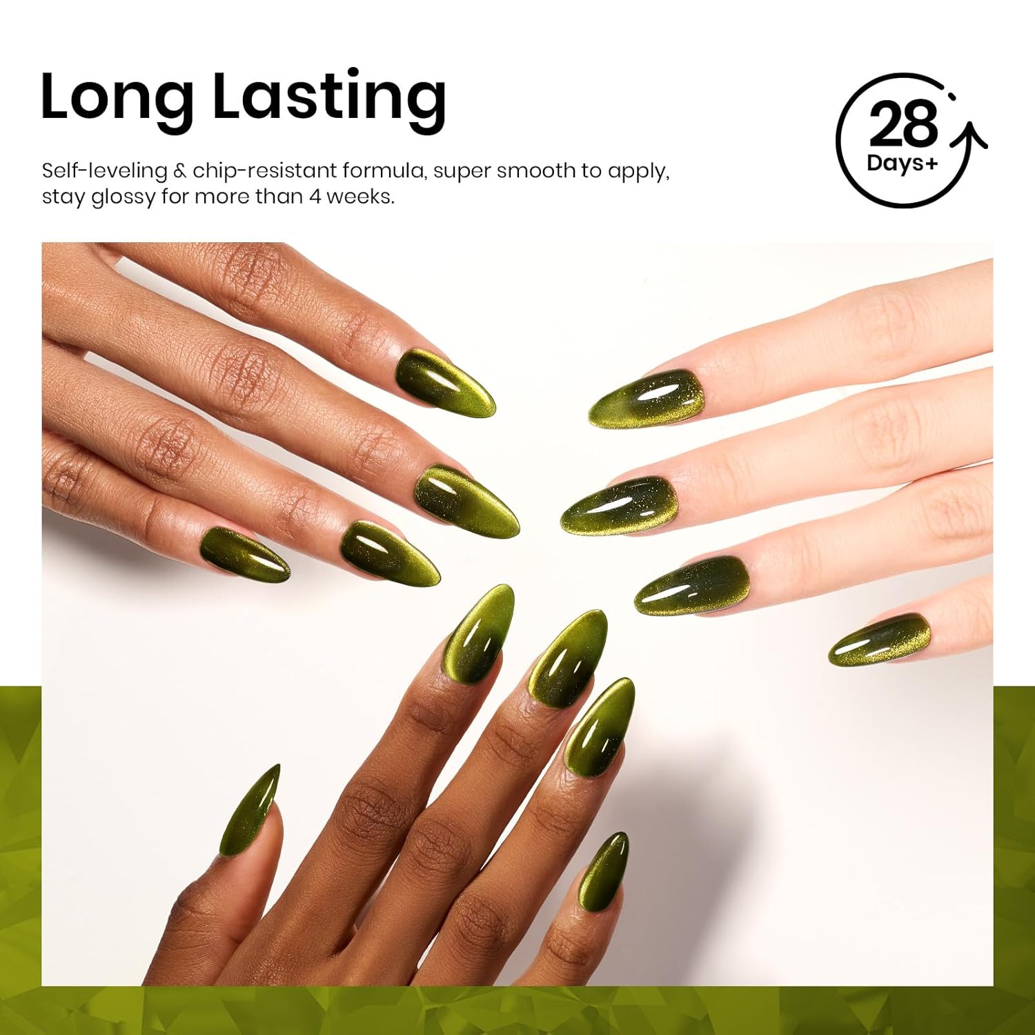 Beetles Olive Green Cat Eye Gel Nail Polish 15ML Holographic Glitter Magnetic Soak Off - Image 7