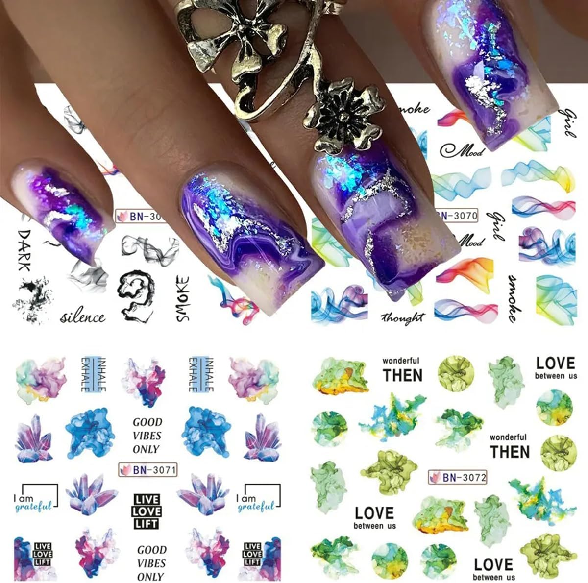 Marble Wave Nail Art Stickers 12 Sheets Spring DIY Manicure Decals - Image 5