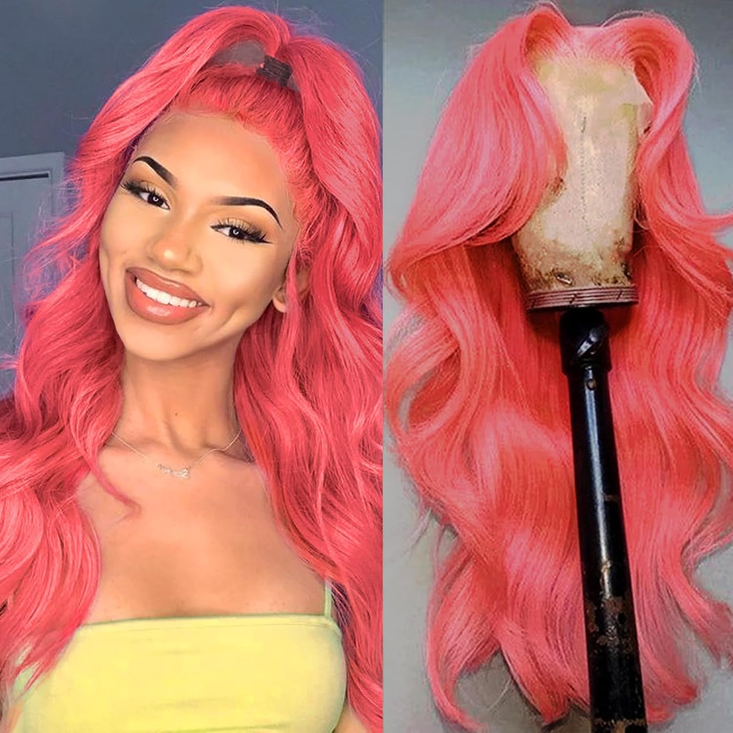 28 Inch 13x6 Pink Body Wave Human Hair Lace Front Wig 200% Density - Image 2