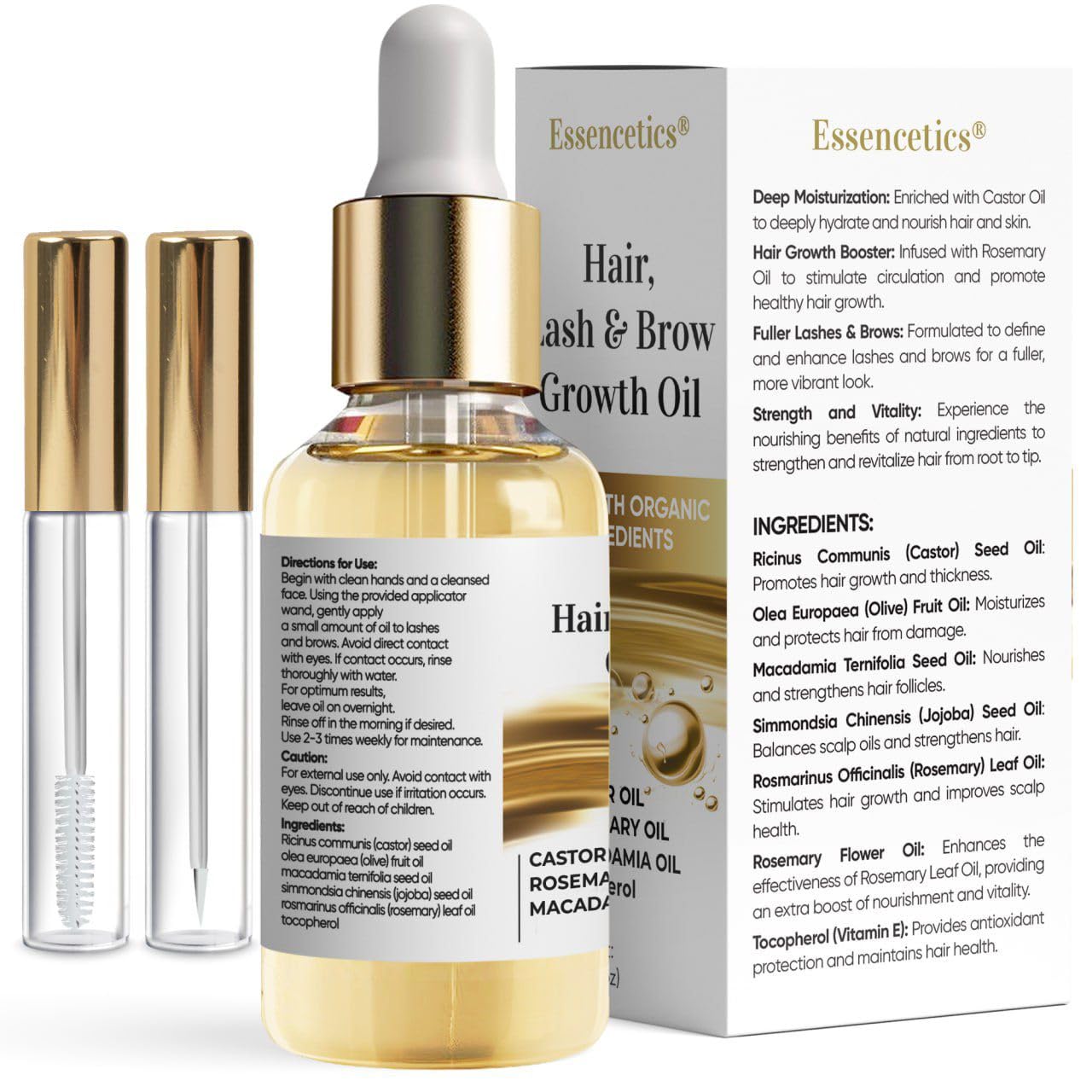 Organic Cold Pressed Castor Oil Eyebrow & Eyelash Growth Serum, 2oz, Rosemary Macadamia Infused - Image 2