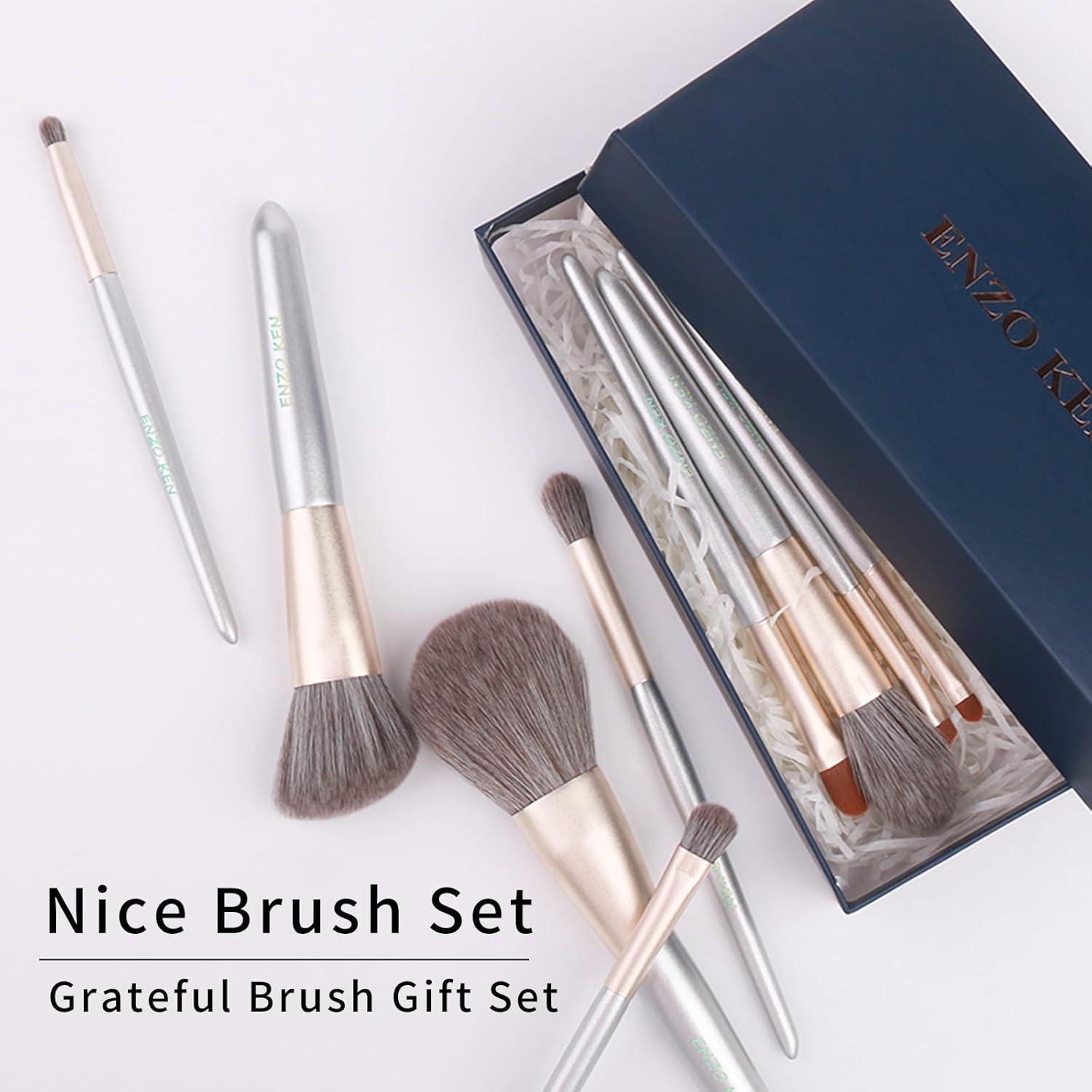 Natural Grey Squirrel Hair Makeup Brush Set with Case, 12 Piece Professional Cosmetic Brushes - Image 7