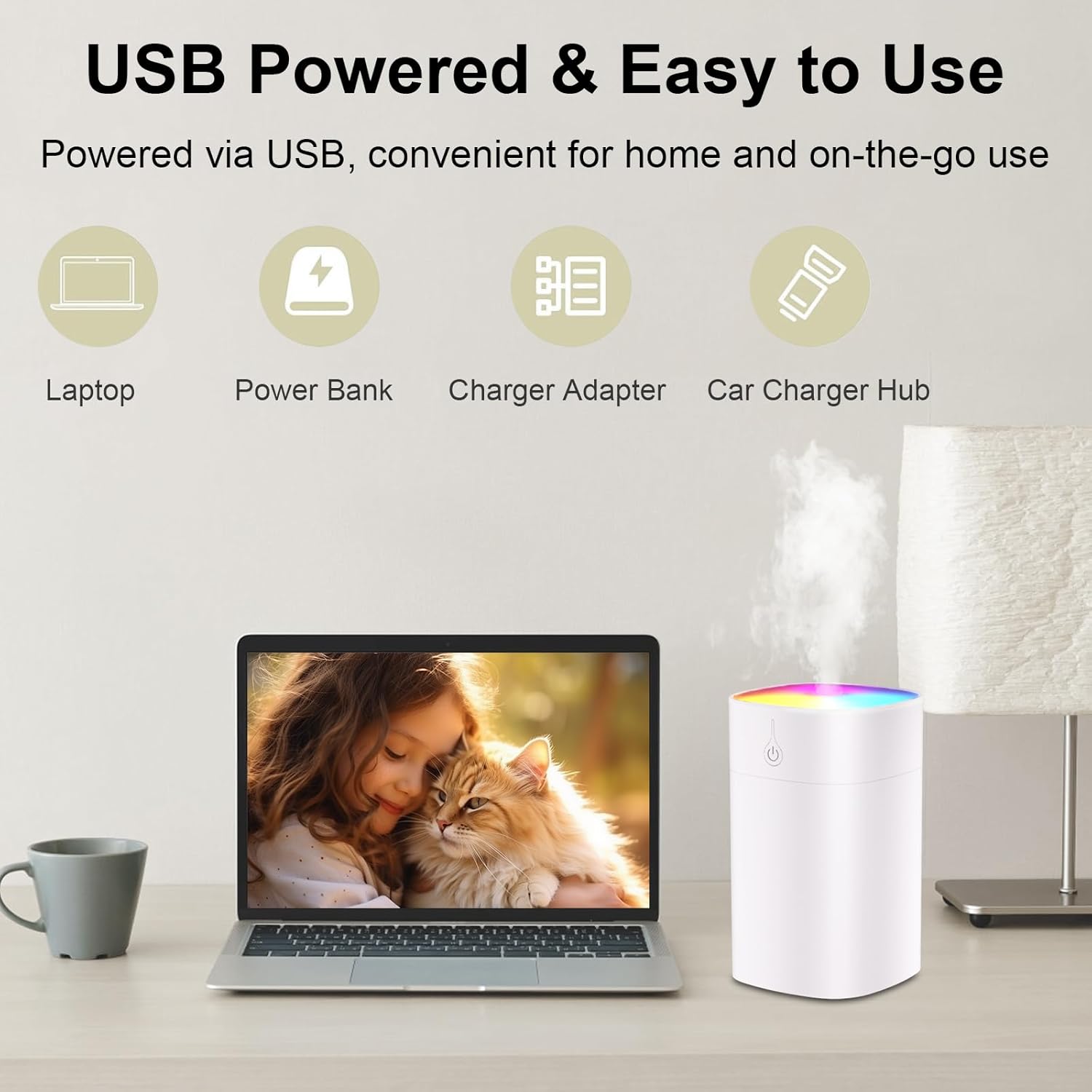 Compact 400ml Essential Oil Diffuser for Home, Whisper Quiet Aromatherapy Humidifier with Ambient Color Light - Image 8
