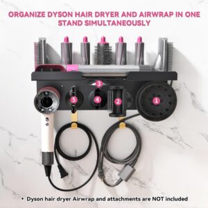 Wall Mount Holder with Dyson Airwrap Styler HD16 Hair Dryer, Magnetic adsorption Organizer for Storage Attachments, Rack with Hooks for Accessories Nozzles Barrels Brushes
